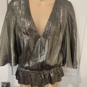Ramy Brook metallic Pleated Tonya shirt  XS